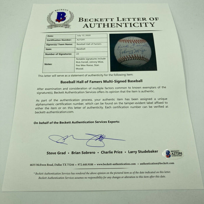 Beautiful Ted Williams Hall Of Fame Multi Signed Baseball 22 Sigs Beckett COA