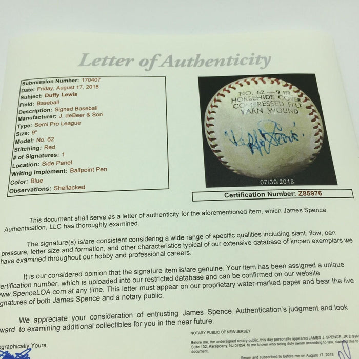 Rare Duffy Lewis Single Signed Autographed Baseball JSA COA Boston Red Sox
