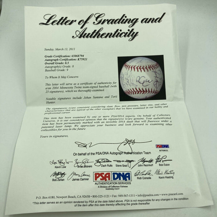 2004 Minnesota Twins Team Signed Major League Baseball PSA DNA COA
