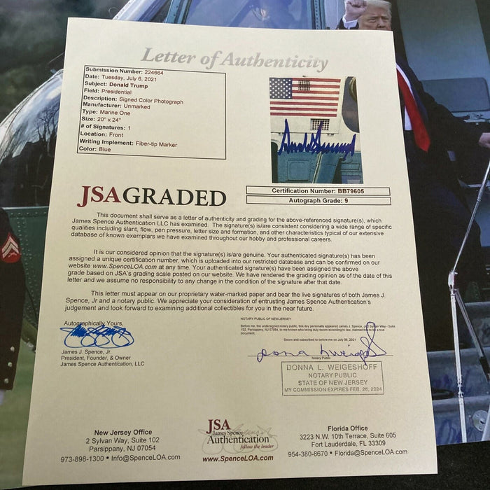 Magnificent President Donald Trump Full Name Signed Large 20x24 Photo JSA MINT 9