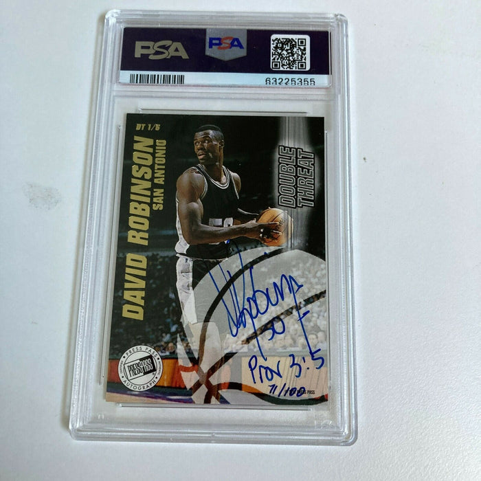 1997 Press Pass Double Threat Tim Duncan David Robinson ROOKIE AUTO 71/100 PSA