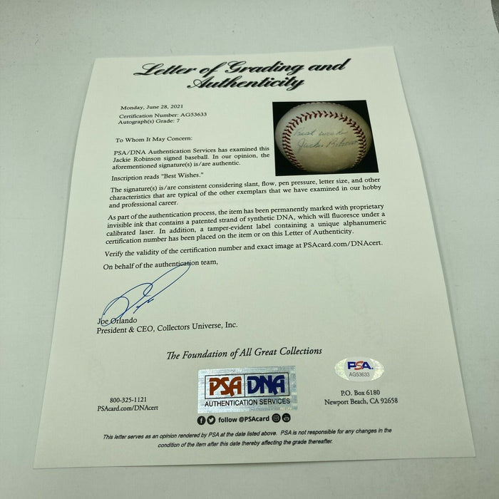 Beautiful Jackie Robinson Single Signed Autographed Baseball PSA DNA COA
