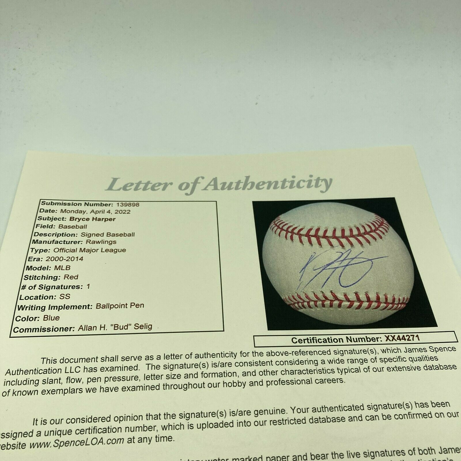 Sold at Auction: Bryce Harper Signed Official Major League Baseball W/ JSA  Full Letter of Authentication