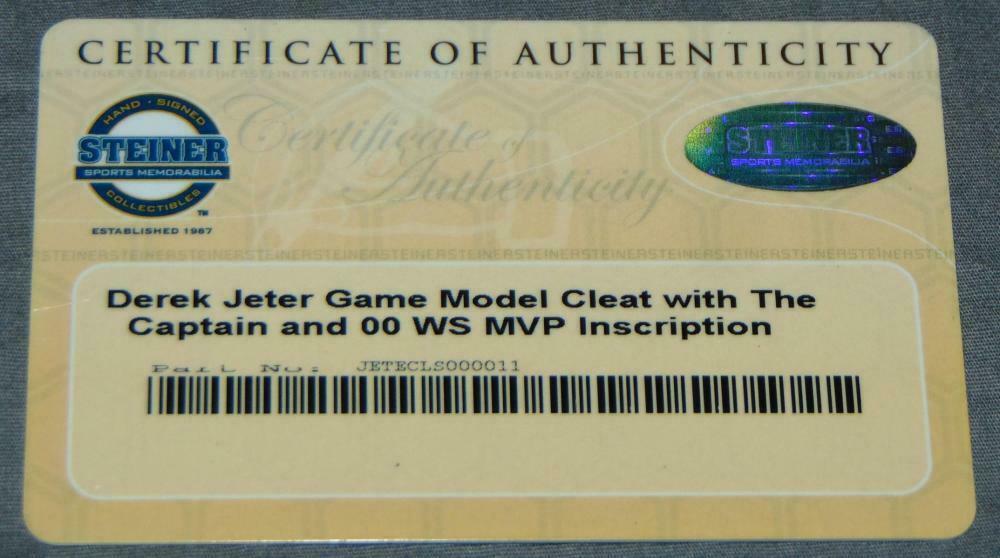 Derek Jeter "The Captain, World Series MVP" Signed Game Model Cleat Steiner PSA