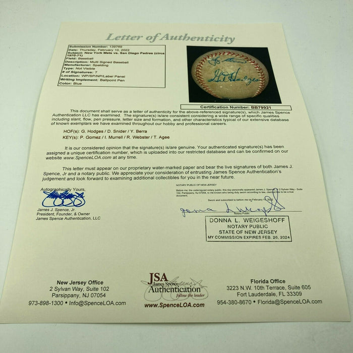 Gil Hodges Signed 1970 Game Used Official National League Baseball JSA COA