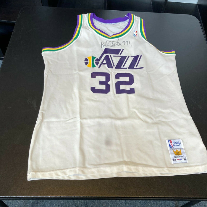 Karl Malone Signed Vintage 1980's Sand Knit Utah Jazz Jersey Auto PSA DNA COA