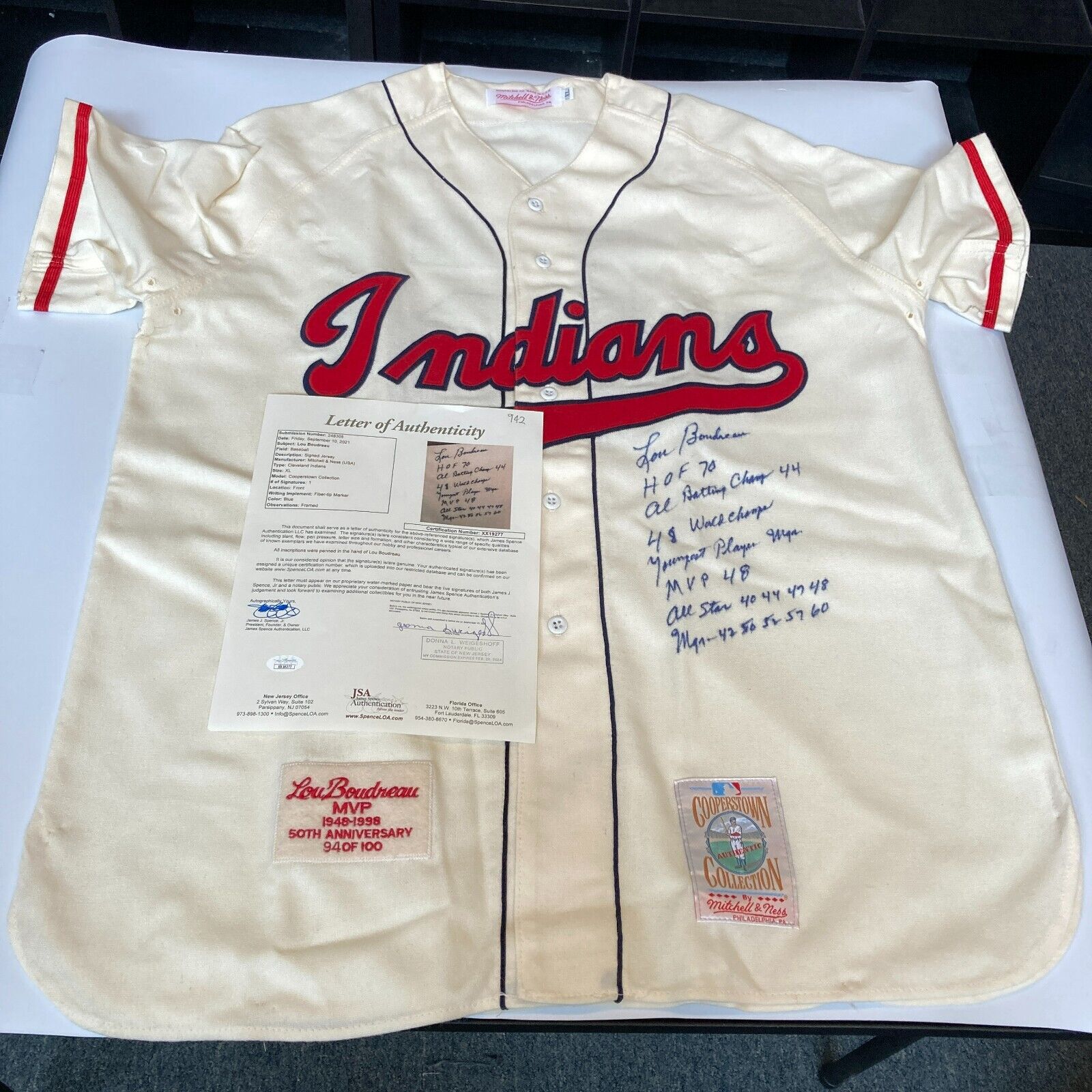 Beautiful Lou Boudreau Signed Inscribed STATS Cleveland Indians Jersey —  Showpieces Sports