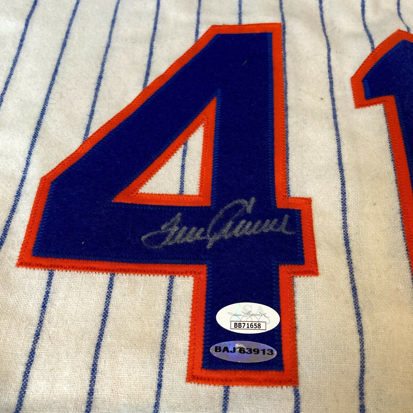 TOM SEAVER SIGNED 1969 NY METS MITCHELL & NESS AUTOGRAPHED JERSEY JSA LOA