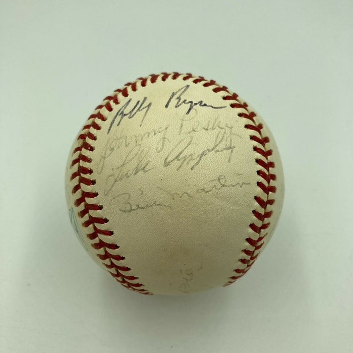 Joe Dimaggio & Mickey Mantle 1974 Old Timers Day Multi Signed Baseball JSA COA