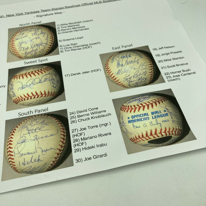 1998 New York Yankees Autographed Rawlings Official American League  Baseball with 12 Signatures including Derek Jeter, Joe Torre & Mariano  Rivera