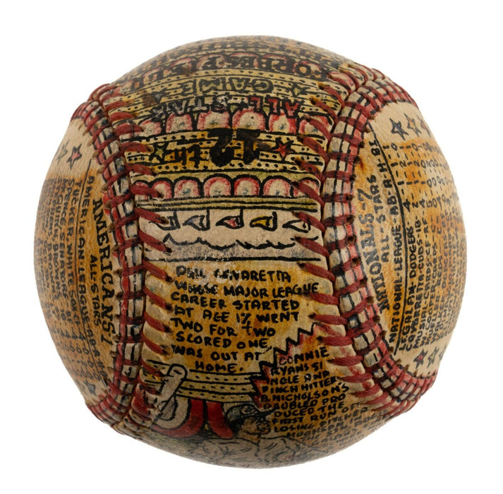 Beautiful 1944 All Star Game Hand Painted George Sosnak Folk Art Signed Baseball