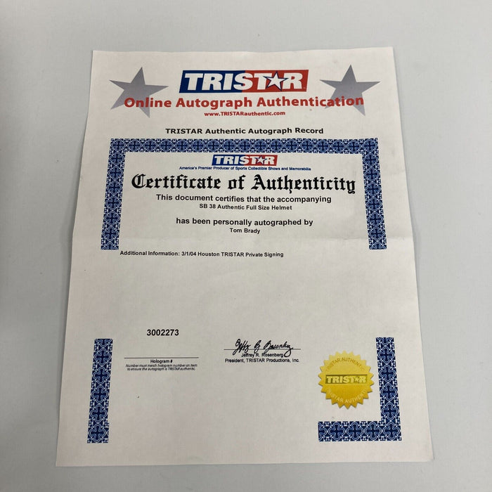 Tom Brady Signed Super Bowl XXXVIII Full Size Authentic Helmet Tristar COA