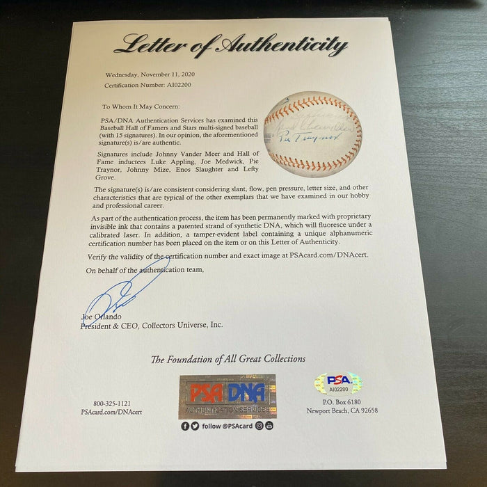 Joe Medwick Pie Traynor Lefty Grove HOF Signed Baseball PSA DNA & Beckett COA