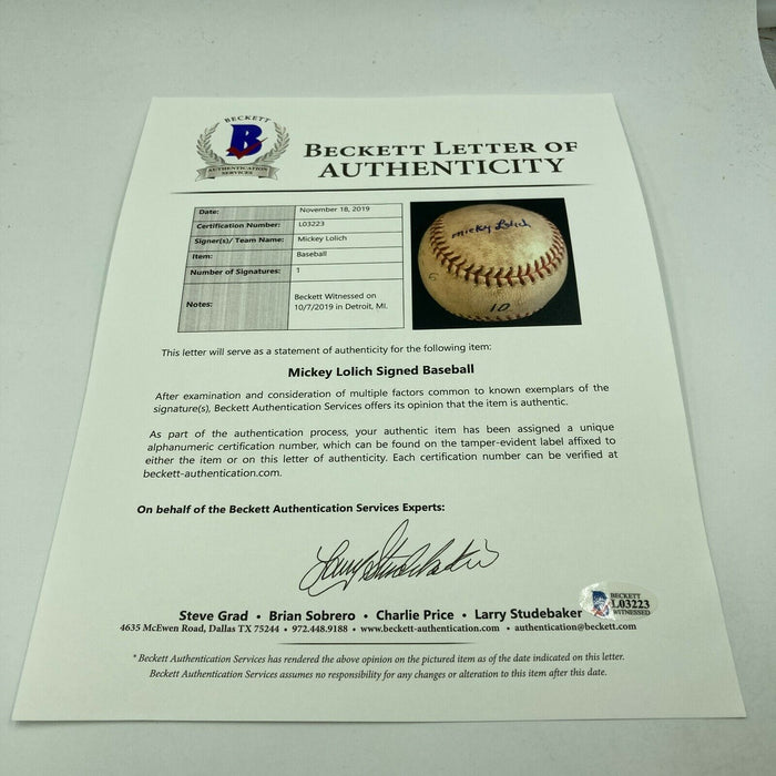 Mickey Lolich Signed Career Win No. 15 Final Out Game Used Baseball Beckett COA