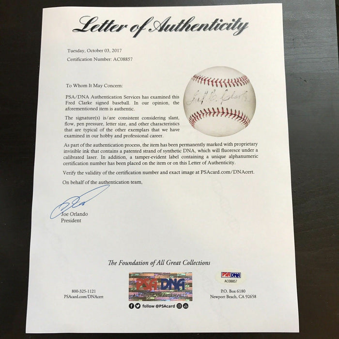 Beautiful Fred Clarke Single Signed Autographed Baseball With PSA DNA COA