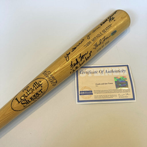 Joe Torre & Frank Torre Signed 1996 Yankees World Series Bat Steiner COA