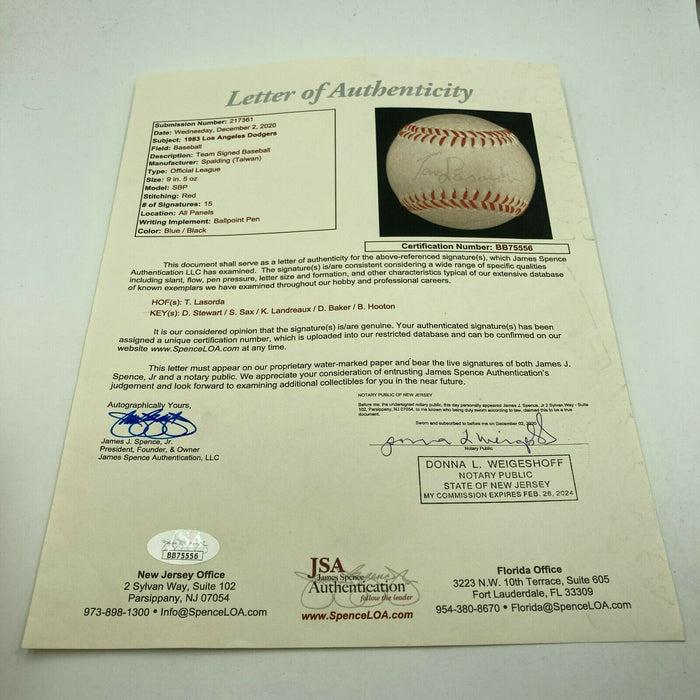 1983 Los Angeles Dodgers Team Signed Baseball With JSA COA NL West Champs