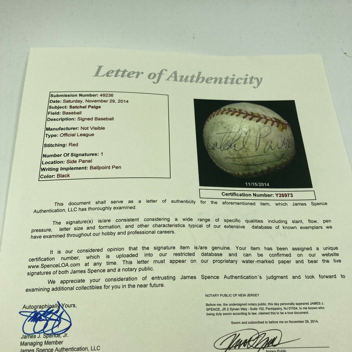 Satchel Paige Single Signed 1950's Official National League Baseball JSA COA