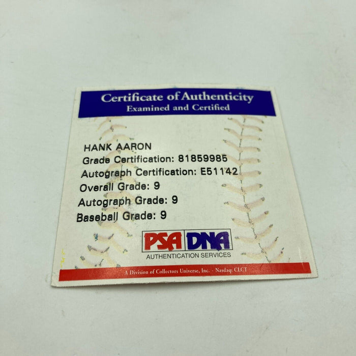 Hank Aaron Signed Major League Baseball PSA DNA Graded 9 MINT