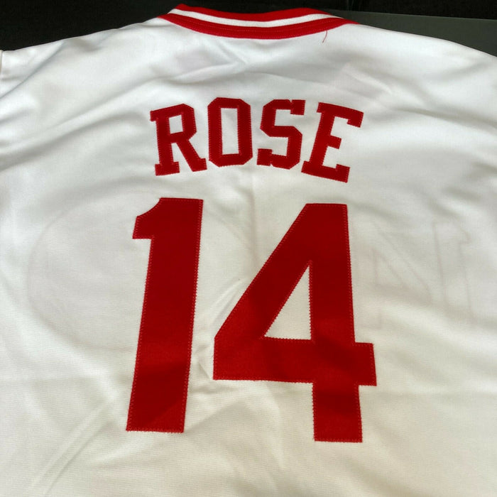 Pete Rose Hit King #4256 Signed Inscribed Cincinnati Reds STAT Jersey JSA COA