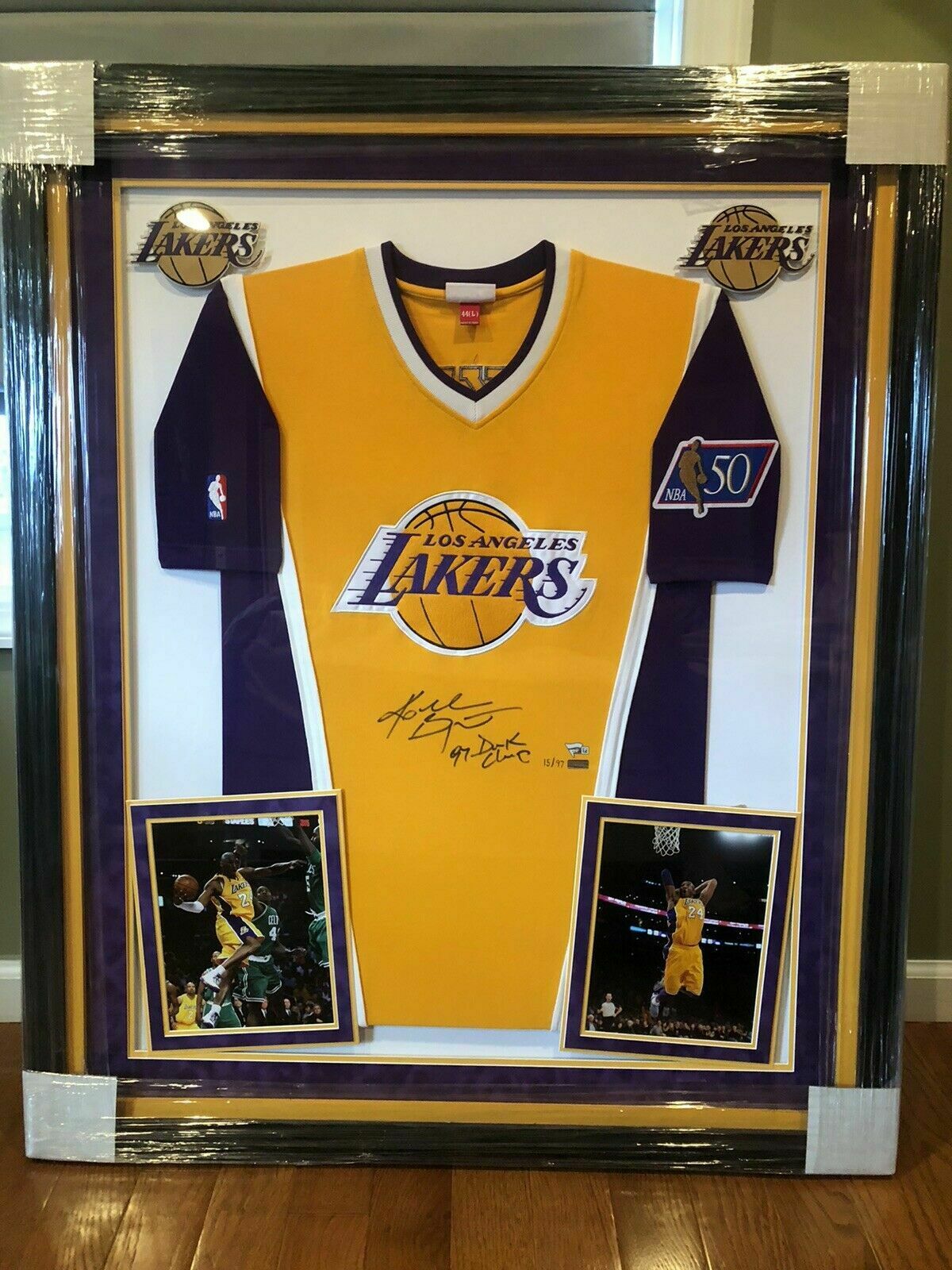 Kobe Bryant Autographed and Framed Gold Lakers Jersey