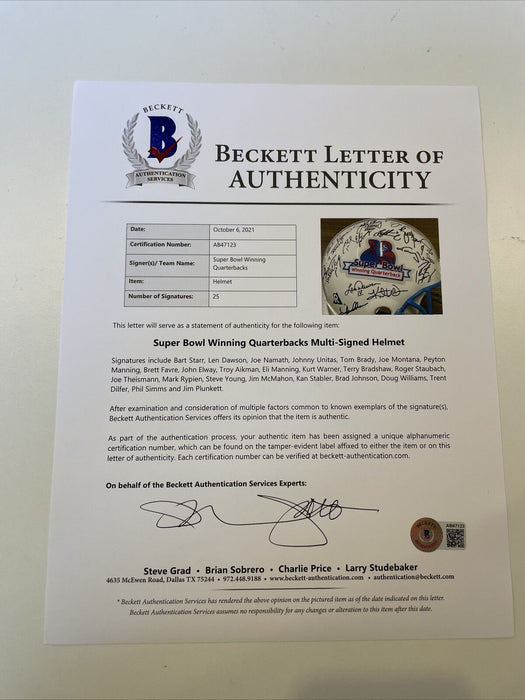 Super Bowl Quarterback Legends Signed Helmet 25 Sigs Tom Brady PSA DNA & Beckett