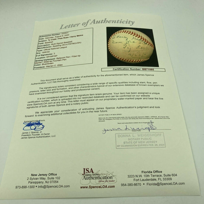 Beautiful Ty Cobb Signed Baseball One Of The Last He Ever Signed JSA COA