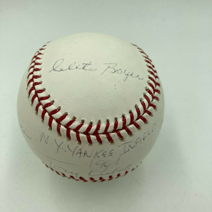 1961 Yankees Infield Signed Baseball Tony Kubek Boyer Skowron Steiner Holo