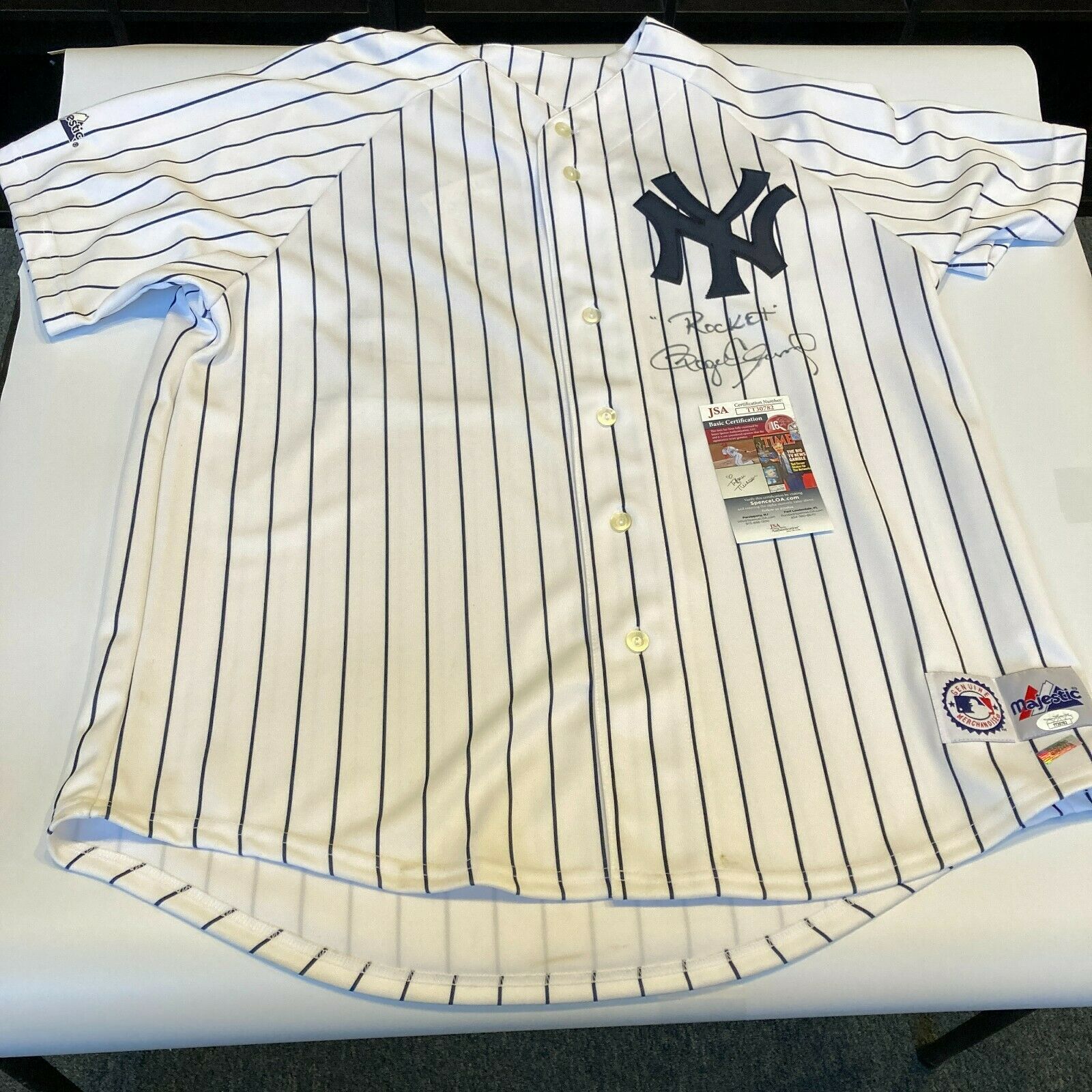 Roger Clemens Rocket Signed New York Yankees Stats Jersey #65/250  hologram COA