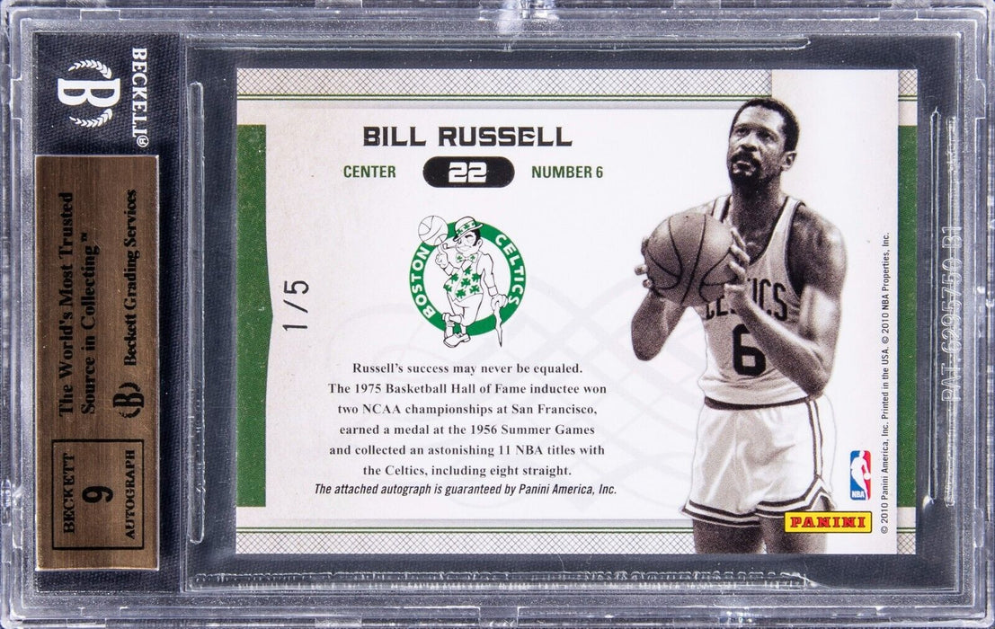 2009 Panini National Treasures NBA Greatest Bill Russell Auto 1/5 BGS 9.5 Gem