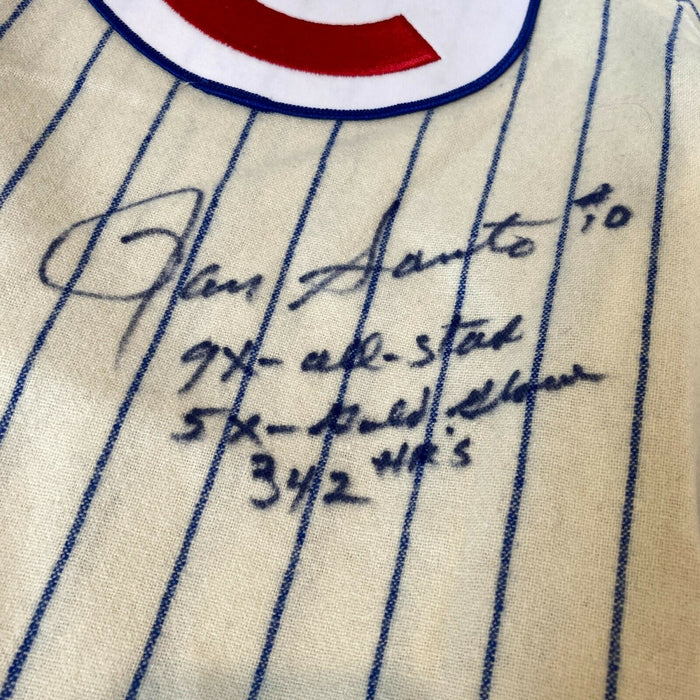 Ron Santo Signed Heavily Inscribed Authentic Chicago Cubs STAT Jersey JSA COA