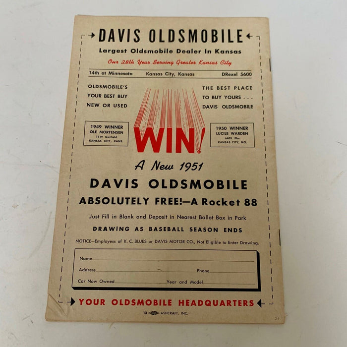 Mickey Mantle Signed 1951 Kansas City Blues Minor League Program With JSA COA