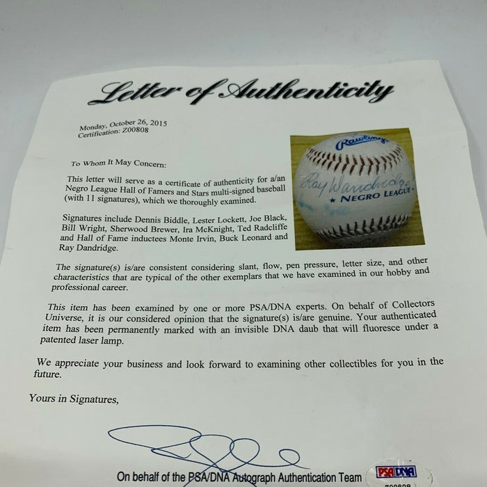 Negro League Legends Multi Signed Baseball Monte Irvin Buck Leonard PSA DNA COA