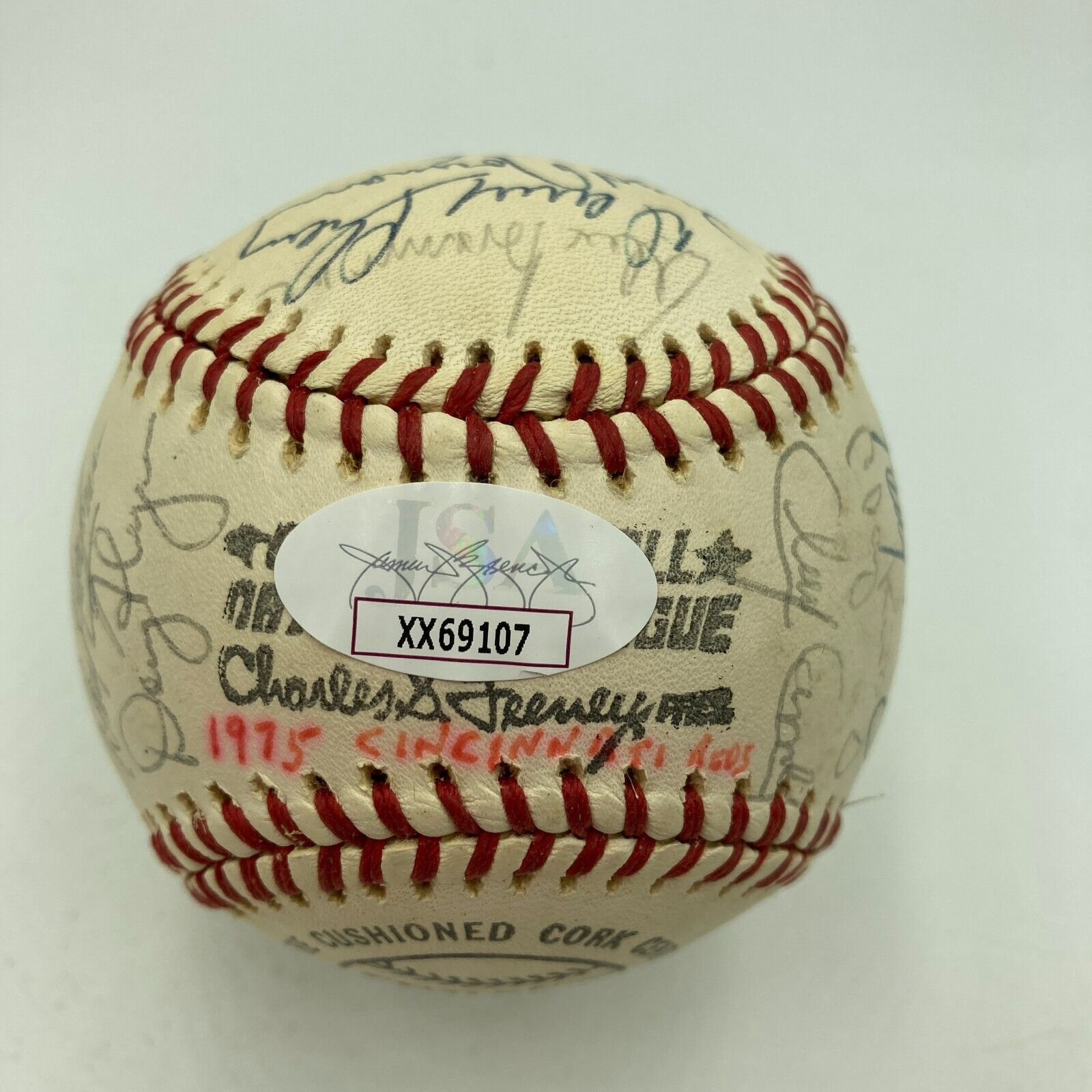 1975 World Series Champion Cincinnati Reds Team Signed Autographed Official  Spalding NL Baseball With 28 Signatures Including Johnny Bench (No