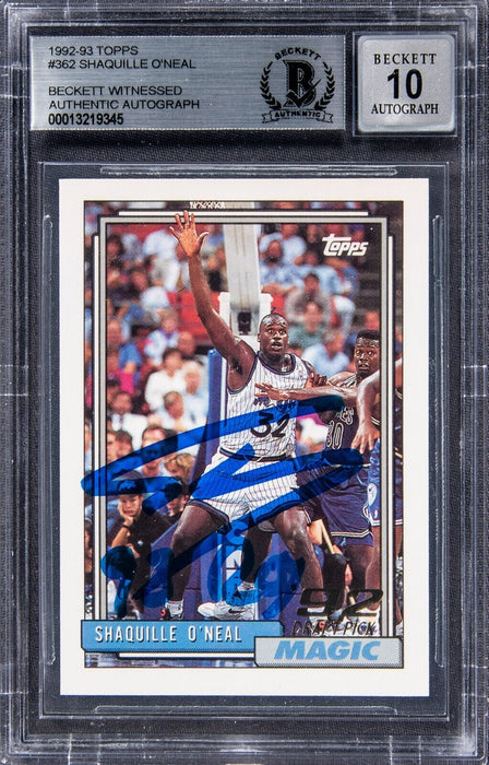 1992-93 Topps #362 Shaquille O'Neal Signed Rookie Card BGS 10 Auto