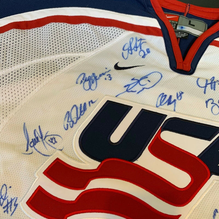 Multi-Signed US Hockey Nike 2002 Olympics White Jersey - PSA