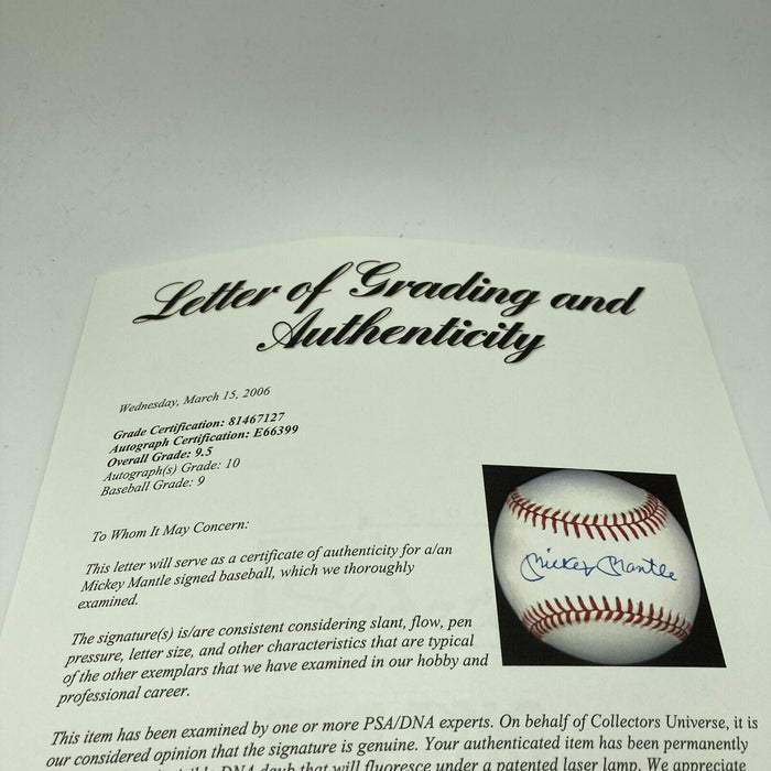 Mickey Mantle Signed American League Baseball PSA DNA Auto Graded GEM MINT 10