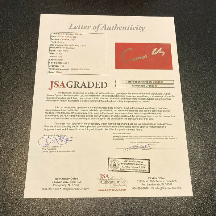 The Finest Cassius Clay Muhammad Ali Signed Boxing Glove JSA Graded GEM MINT 10