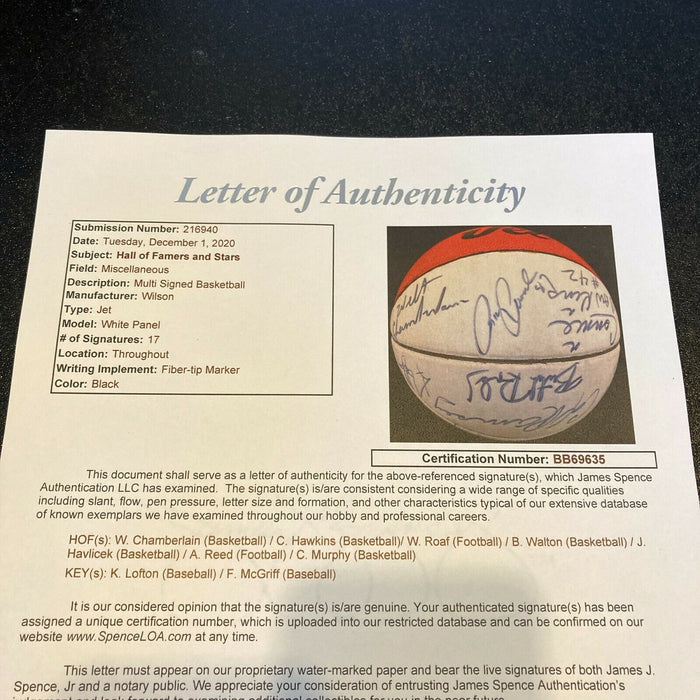 Wilt Chamberlain John Havlicek Hall Of Fame Multi Signed Basketball JSA COA