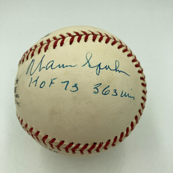 Warren Spahn HOF 1973 363 Wins Signed National League Baseball JSA COA