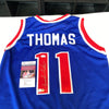 Isiah Thomas Signed Detroit Pistons STAT Jersey JSA COA DAMAGED