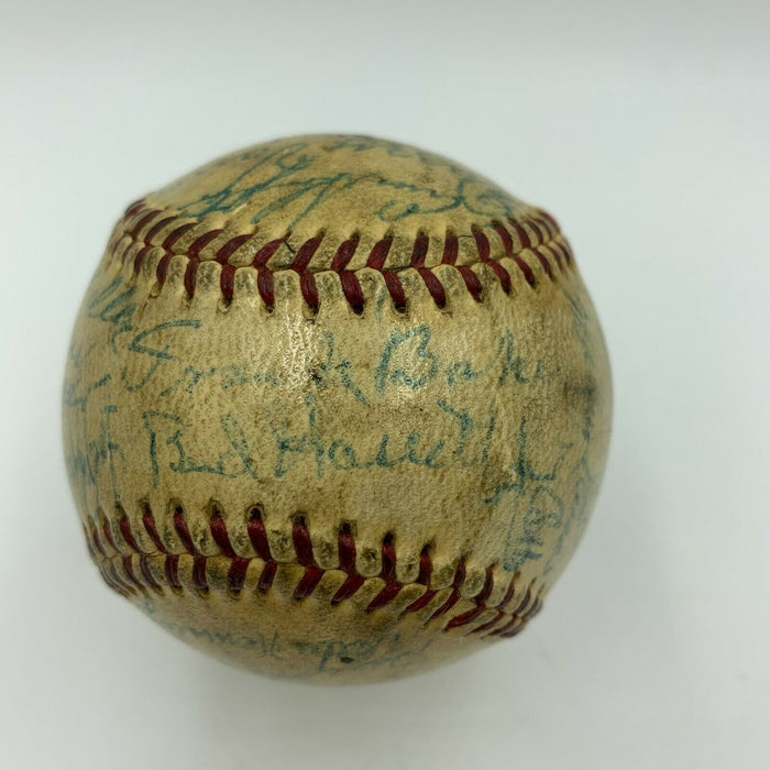 Ty Cobb Cy Young Jimmie Foxx Tris Speaker 1955 HOF Induction Signed Baseball JSA
