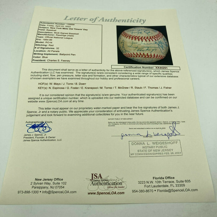 Willie Mays New York Mets Old Timers' Day Multi Signed Vintage NL Baseball JSA