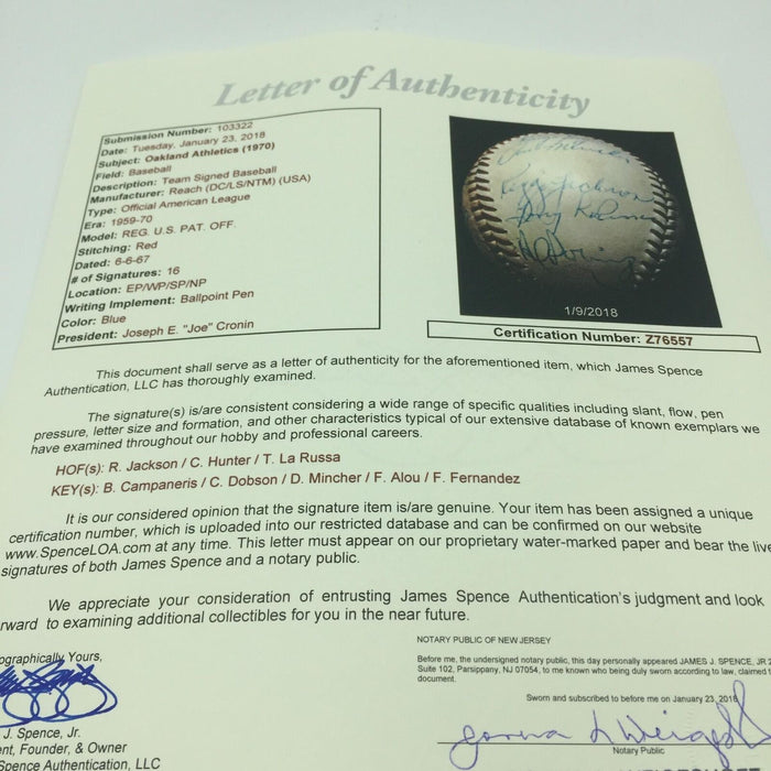 1970 Oakland Athletics A's Team Signed American League Baseball With JSA COA