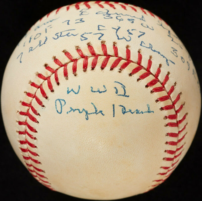 Warren Spahn Signed Heavily Inscribed Career STAT Baseball PSA DNA COA