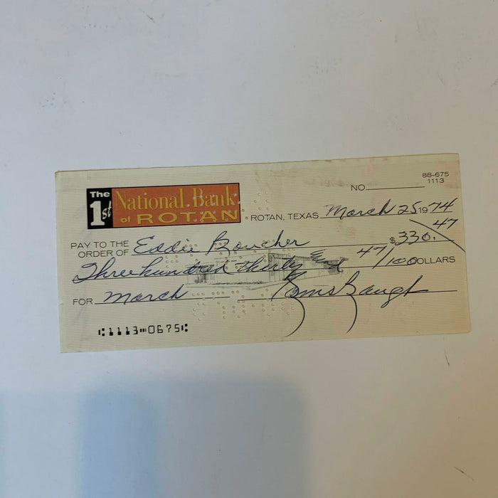 Sammy Baugh Signed Autographed Original 1974 Check With JSA COA