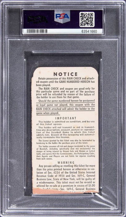 Don Larsen Signed World Series Game 5 Perfect Game Ticket Oct. 8, 1956 PSA