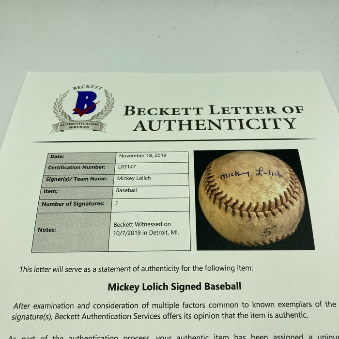 Mickey Lolich Signed Career Win No. 28 Final Out Game Used Baseball Beckett COA