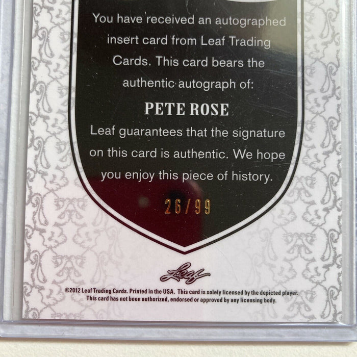 2012 Leaf Valiant Pete Rose Auto #26/99 Signed Autographed Baseball Card