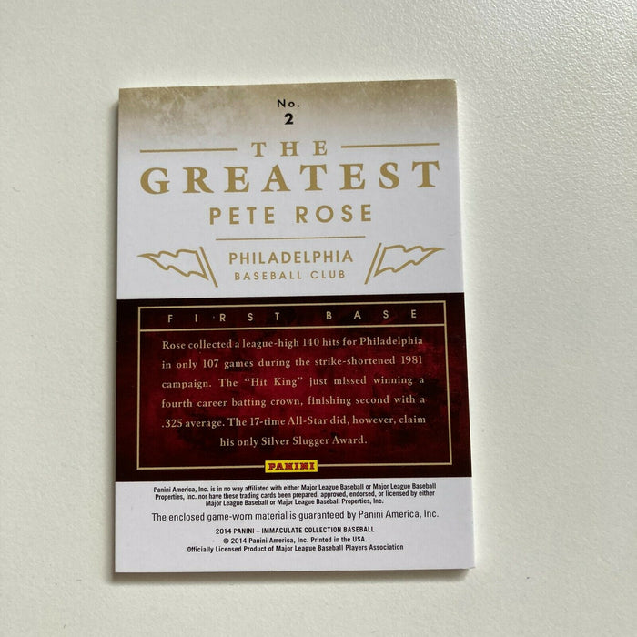 2014 Immaculate The Greatest Pete Rose Game Used Jersey Card